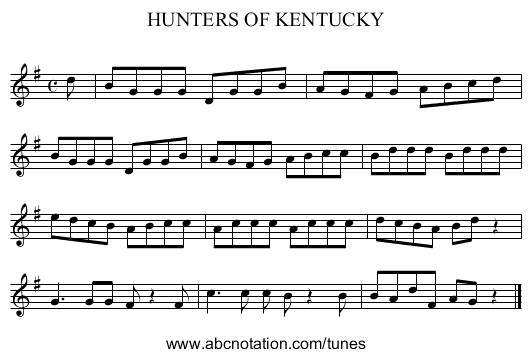 HUNTERS OF KENTUCKY - staff notation