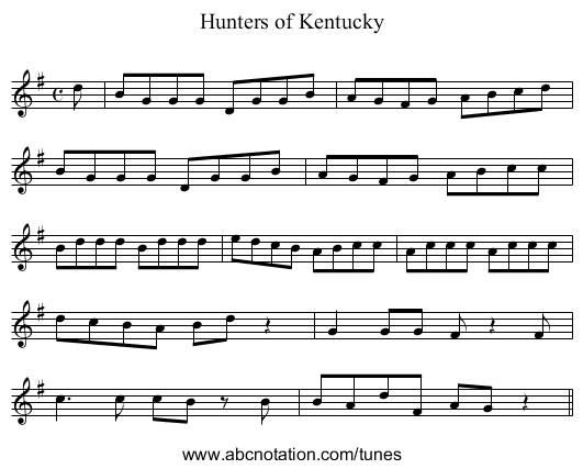 Hunters of Kentucky - staff notation