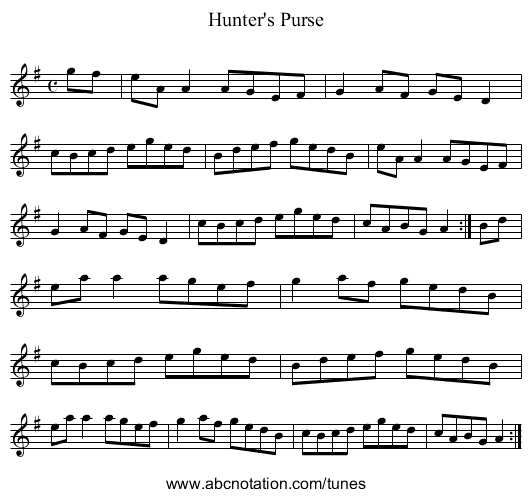 Hunter's Purse - staff notation