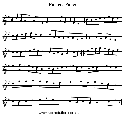 Hunter's Purse - staff notation