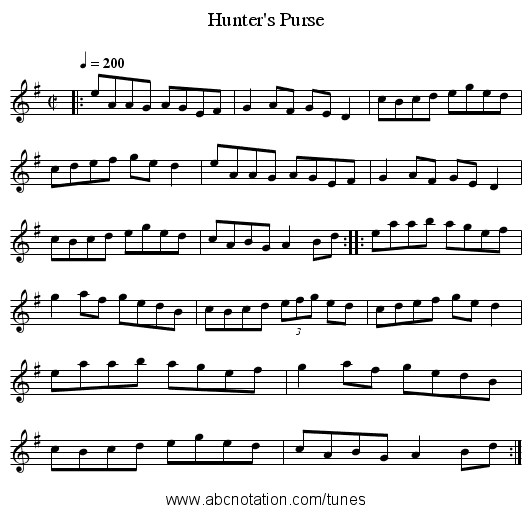 Hunter's Purse - staff notation