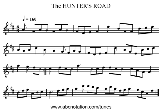 HUNTER'S ROAD, The - staff notation