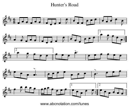 Hunter's Road - staff notation