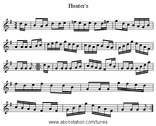 Hunter's - staff notation