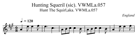 Hunting Squeril (sic). VWMLa.057 - staff notation
