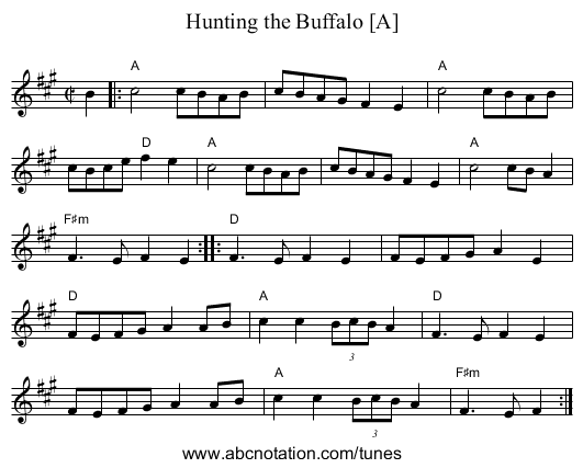 Hunting the Buffalo [A] - staff notation