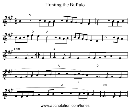 Hunting the Buffalo - staff notation