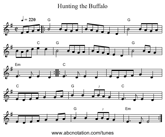 Hunting the Buffalo - staff notation