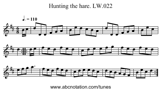Hunting the hare. LW.022 - staff notation