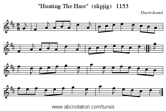 Hunting The Hare  (slipjig)   1153 - staff notation