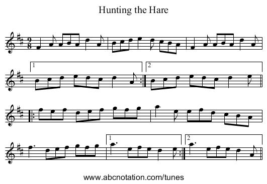 Hunting the Hare - staff notation