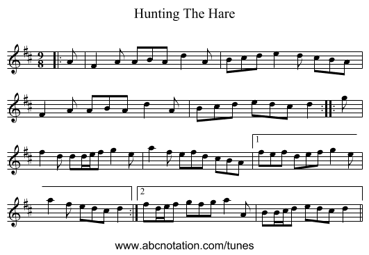 Hunting The Hare - staff notation