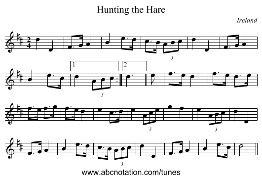 Hunting the Hare - staff notation