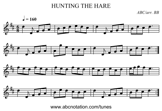 HUNTING THE HARE - staff notation
