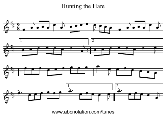 Hunting the Hare - staff notation