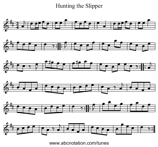 Hunting the Slipper - staff notation