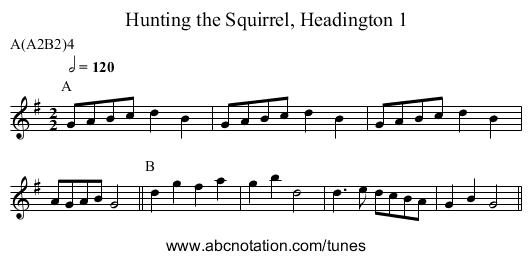 Hunting the Squirrel, Headington 1 - staff notation