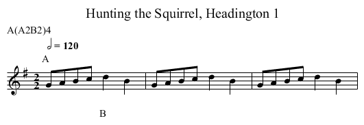 Hunting the Squirrel, Headington 1 - staff notation