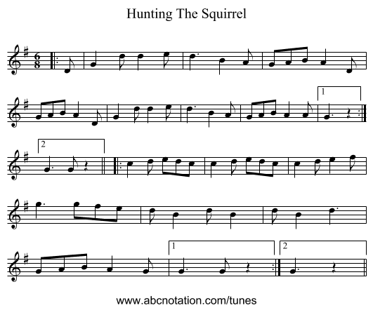Hunting The Squirrel - staff notation