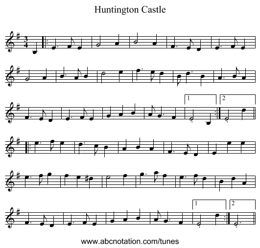 Huntington Castle - staff notation