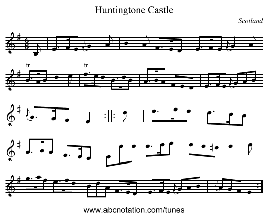 Huntingtone Castle - staff notation