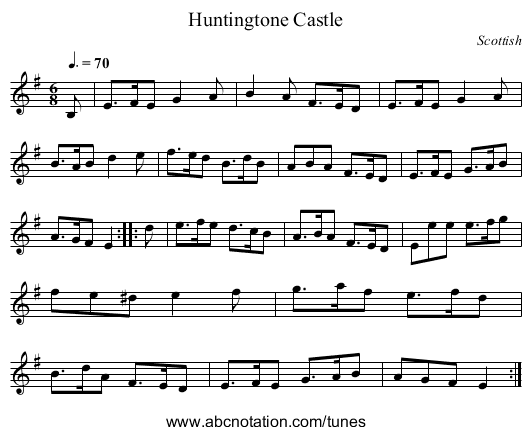 Huntingtone Castle - staff notation
