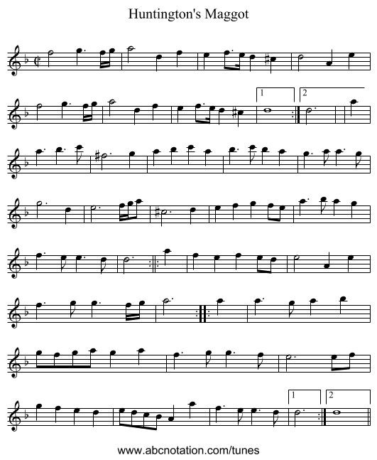 Huntington's Maggot - staff notation