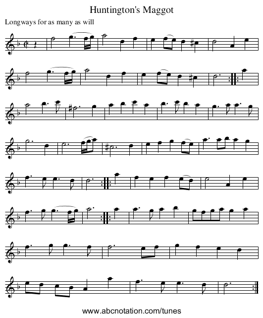 Huntington's Maggot - staff notation