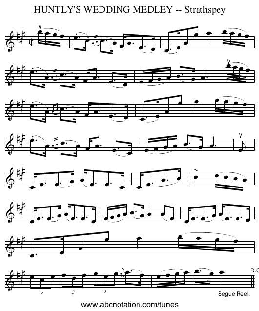 HUNTLY'S WEDDING MEDLEY -- Strathspey - staff notation