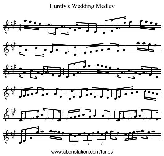 Huntly's Wedding Medley - staff notation