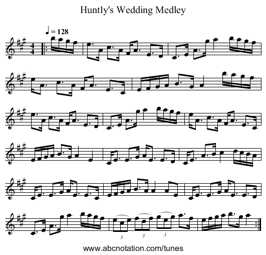 Huntly's Wedding Medley - staff notation