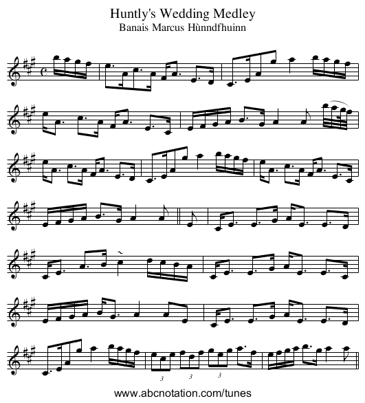 Huntly's Wedding Medley - staff notation