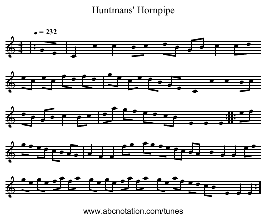 Huntmans' Hornpipe - staff notation
