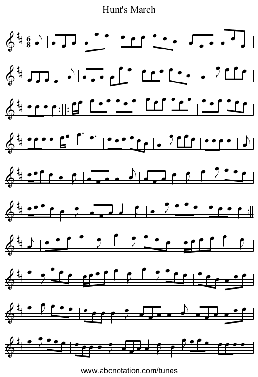 Hunt's March - staff notation