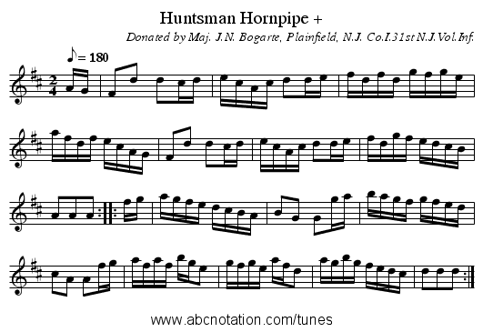 Huntsman Hornpipe + - staff notation