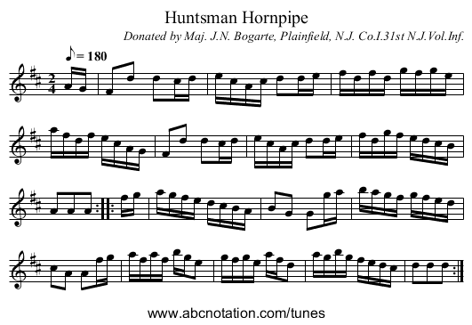 Huntsman Hornpipe - staff notation