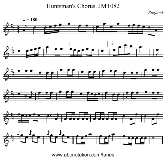 Huntsman's Chorus. JMT082 - staff notation