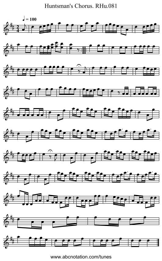 Huntsman's Chorus. RHu.081 - staff notation
