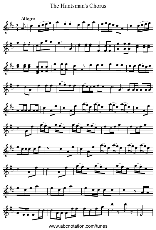Huntsman's Chorus, The - staff notation