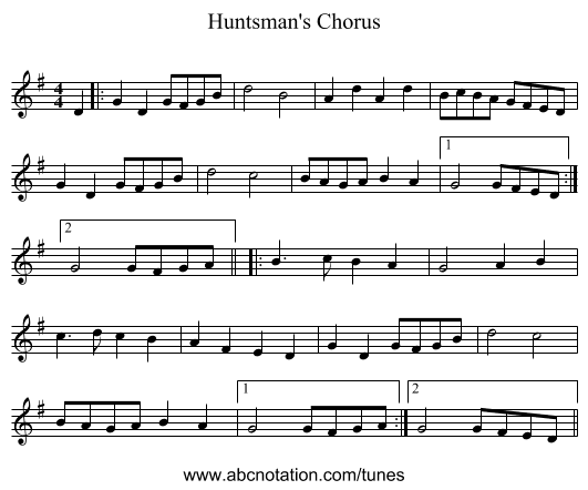 Huntsman's Chorus - staff notation