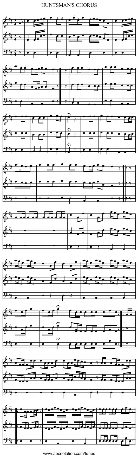 HUNTSMAN'S CHORUS - staff notation