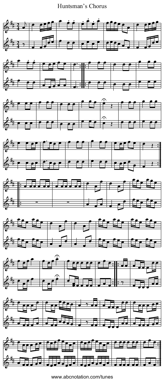 Huntsman’s Chorus - staff notation