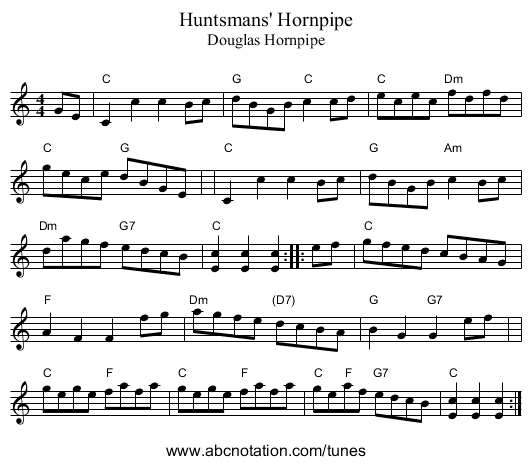 Huntsmans' Hornpipe - staff notation