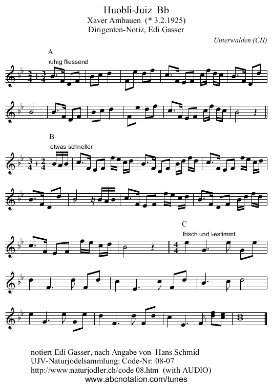 Huobli-Juiz  Bb - staff notation
