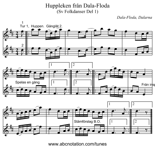 Huppleken från Dala-Floda - staff notation