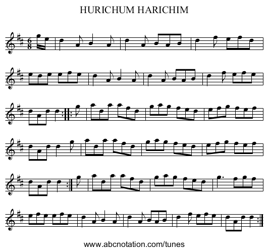 HURICHUM HARICHIM - staff notation
