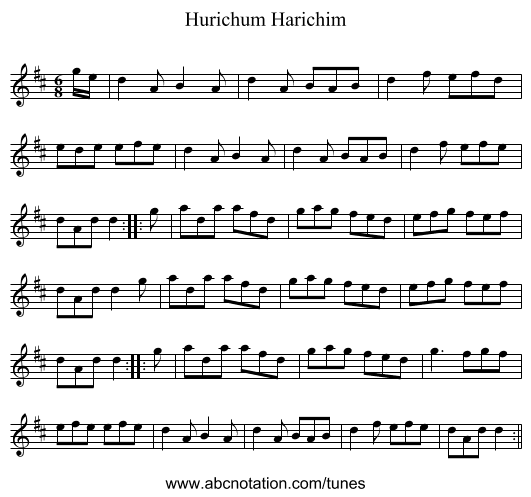 Hurichum Harichim - staff notation
