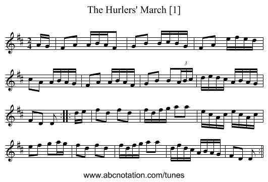 Hurlers' March [1], The - staff notation