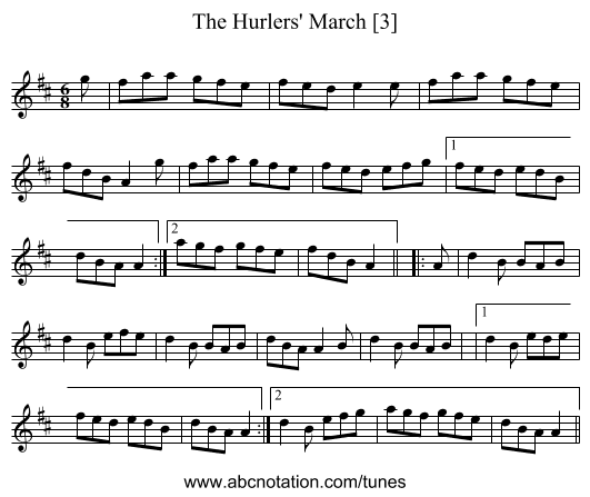 Hurlers' March [3], The - staff notation