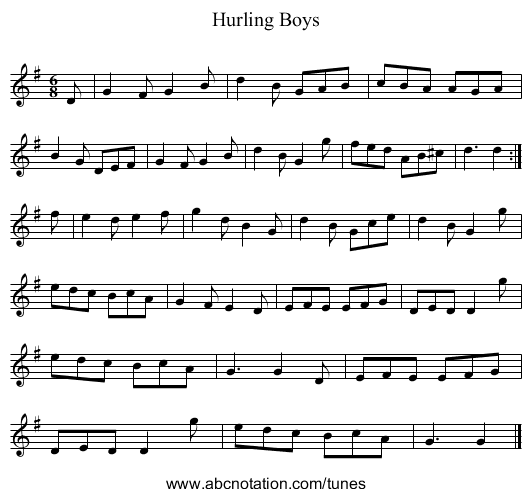 Hurling Boys - staff notation